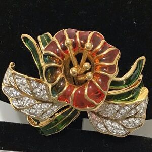 Joan Rivers Vintage Metal Plique A Jour Orchid Brooch